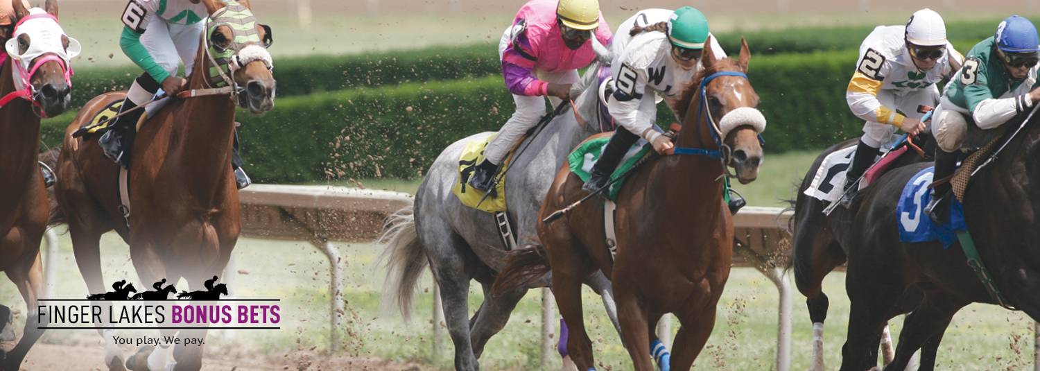 Jockey on race horse | Finger Lakes Bonus Bets | You Play. We Pay.