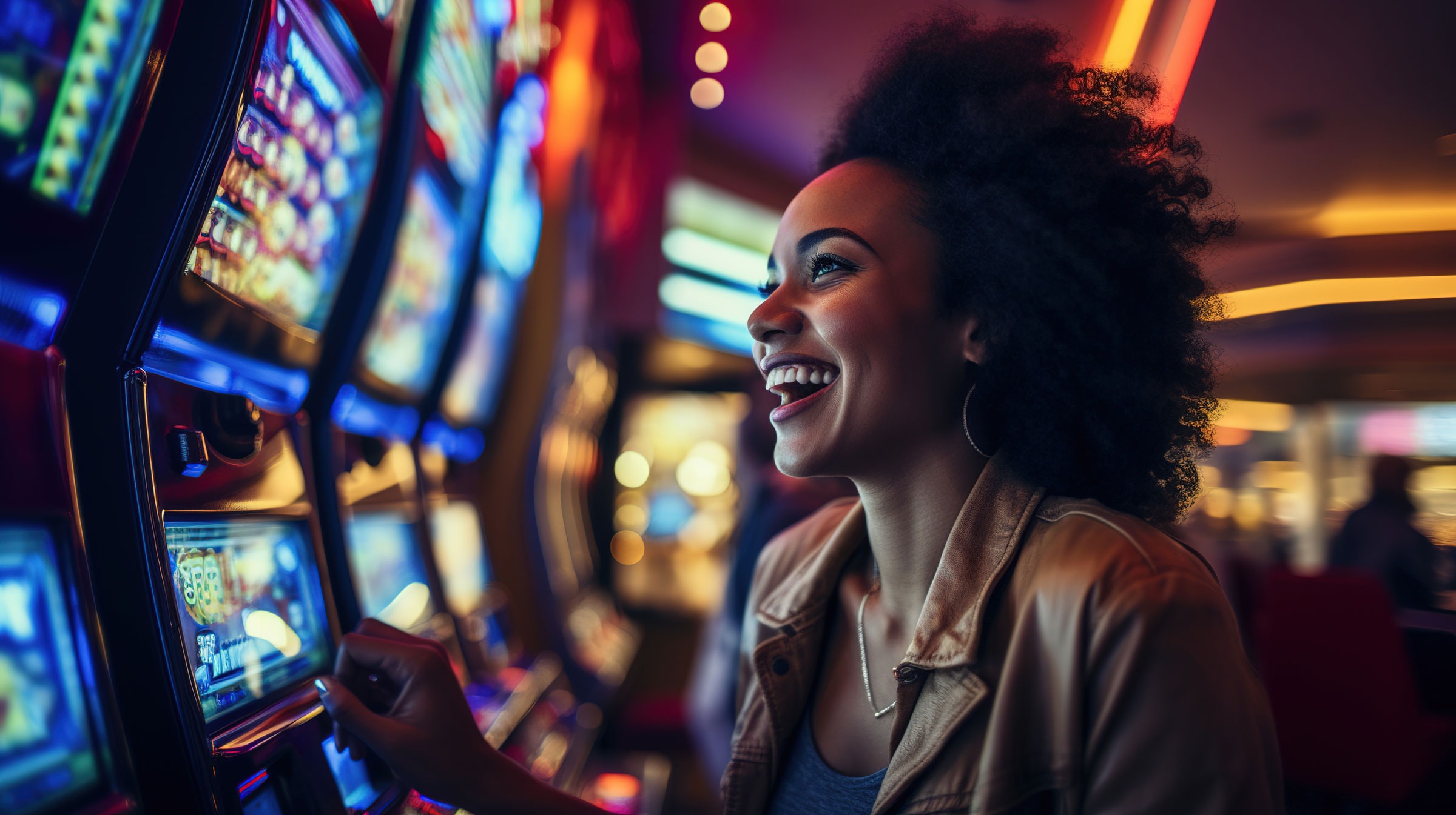 Woman playing slot machines