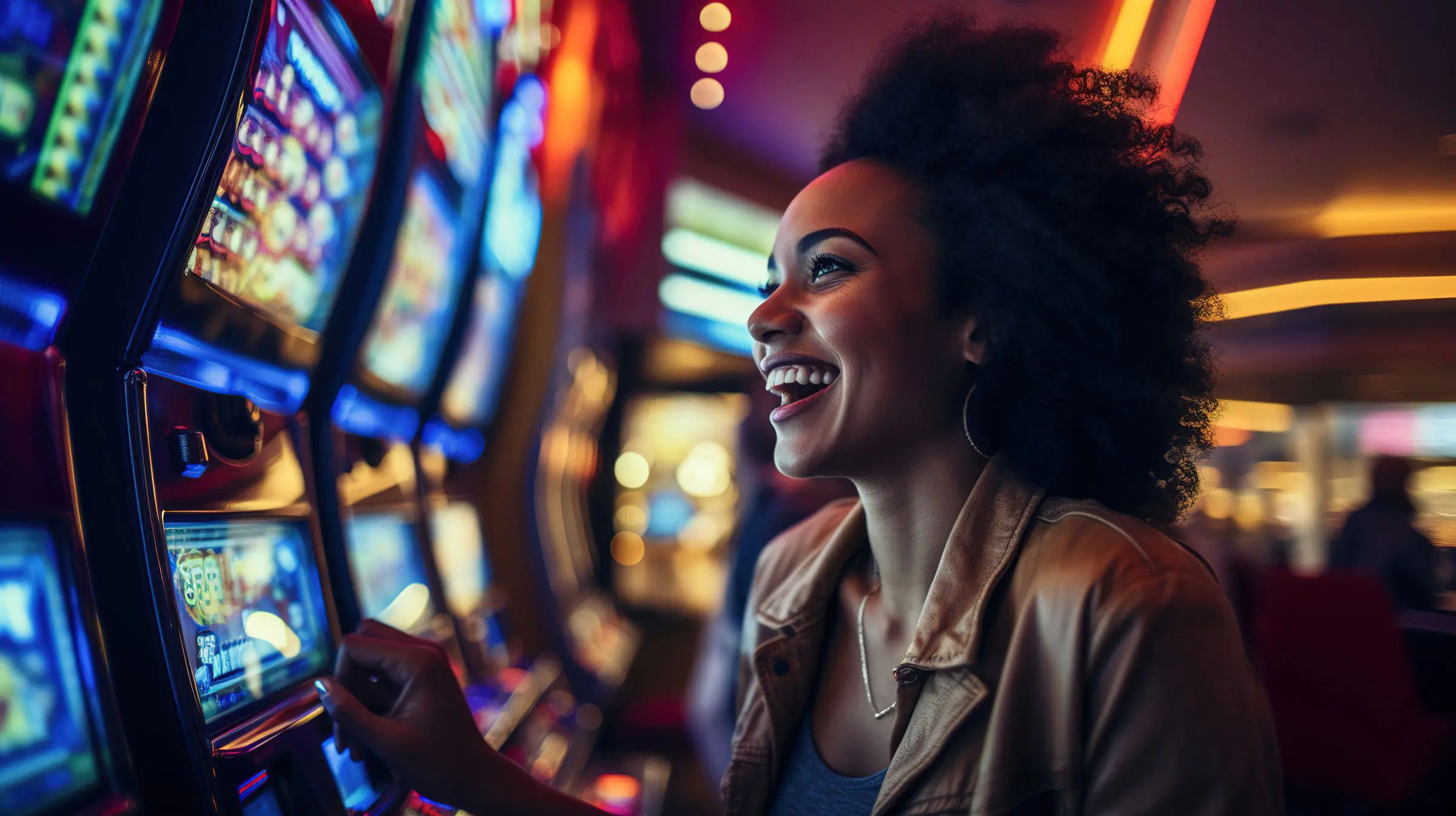 Woman playing slot machines